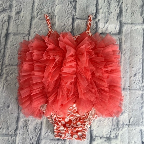 Mud Pie peachy pink frilly one piece 6-9 months - Picture 1 of 6